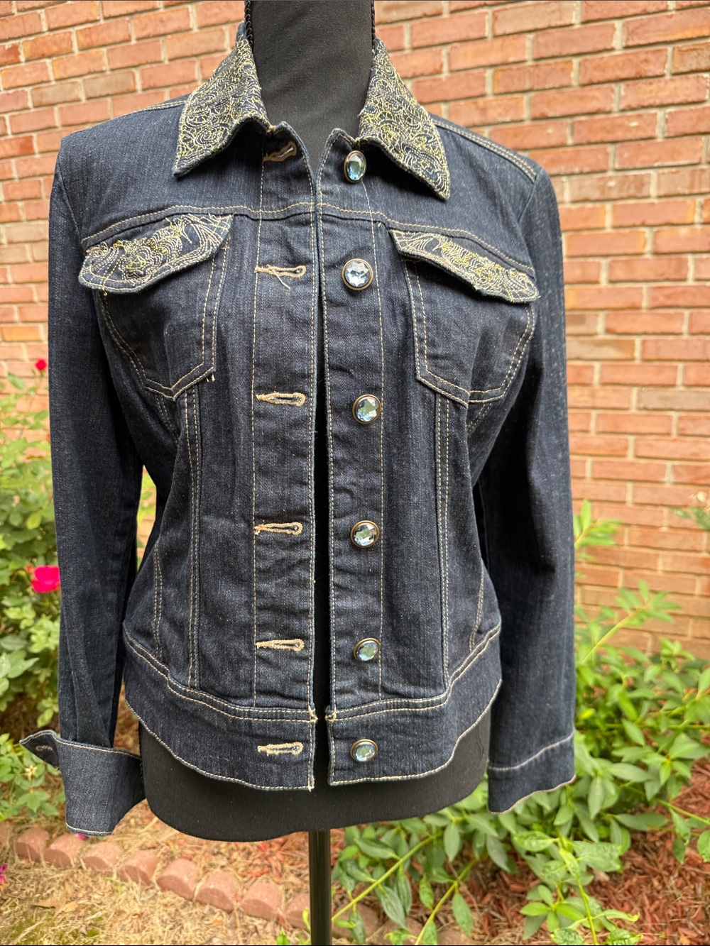 jeanstar Dark Blue Denim Jacket with Embroidered Collar